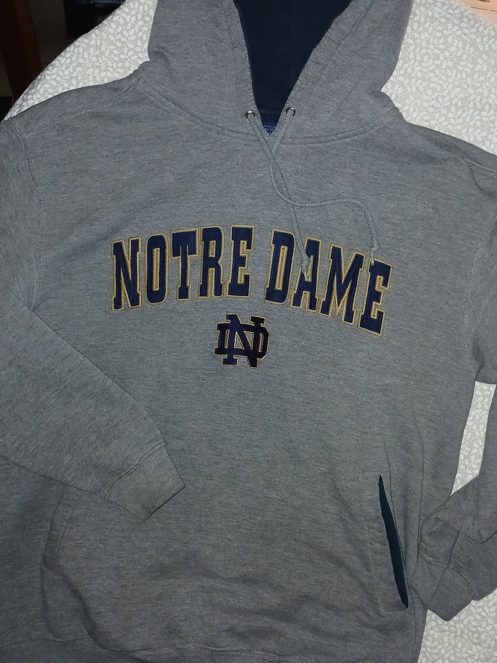 Notre Dame Men's Gray Hooded  With Drawstrings Pullover Sweatshirt Sz XL